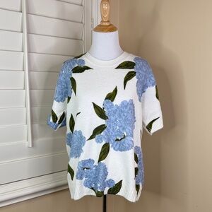 CeCe Floral Knit Sweater - Cream and Blue